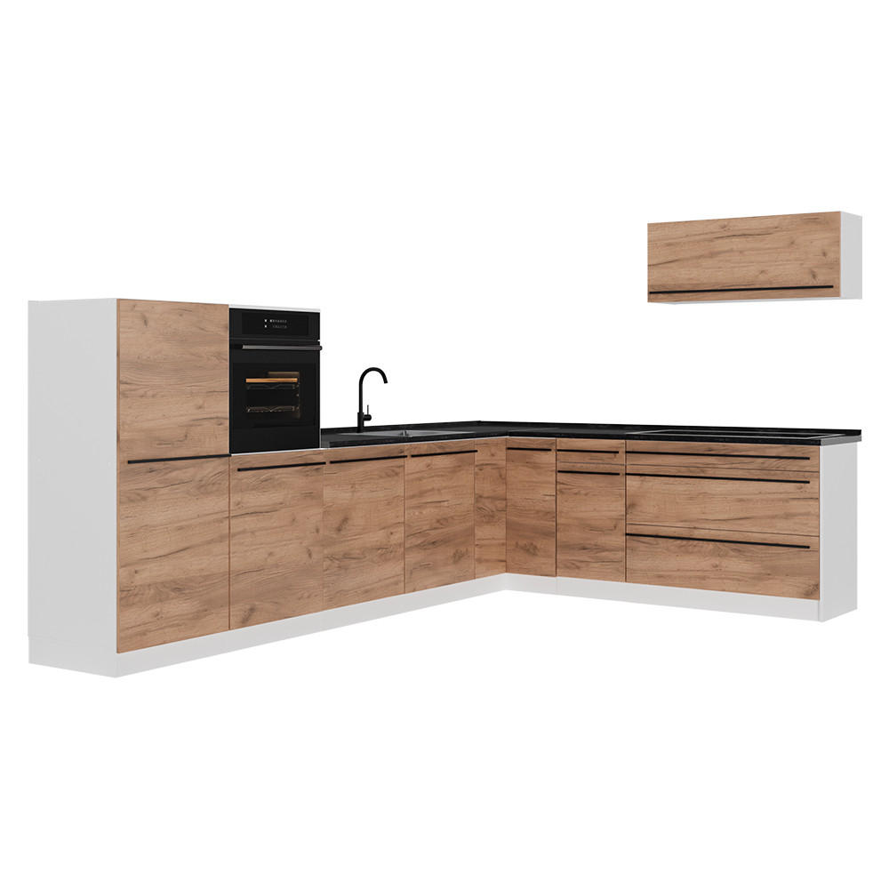 Vicco Eckküche Honigeiche, Weiß 327x143x60 cm