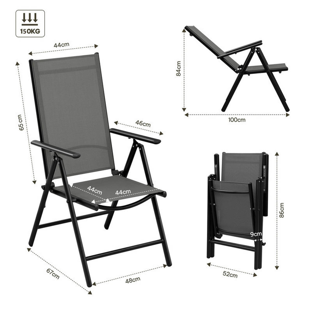 GARTENSTÜHLE, 2er-Set, klappbar, grau - Schwarz/Grau, Metall (48/67cm) - CLTYQ