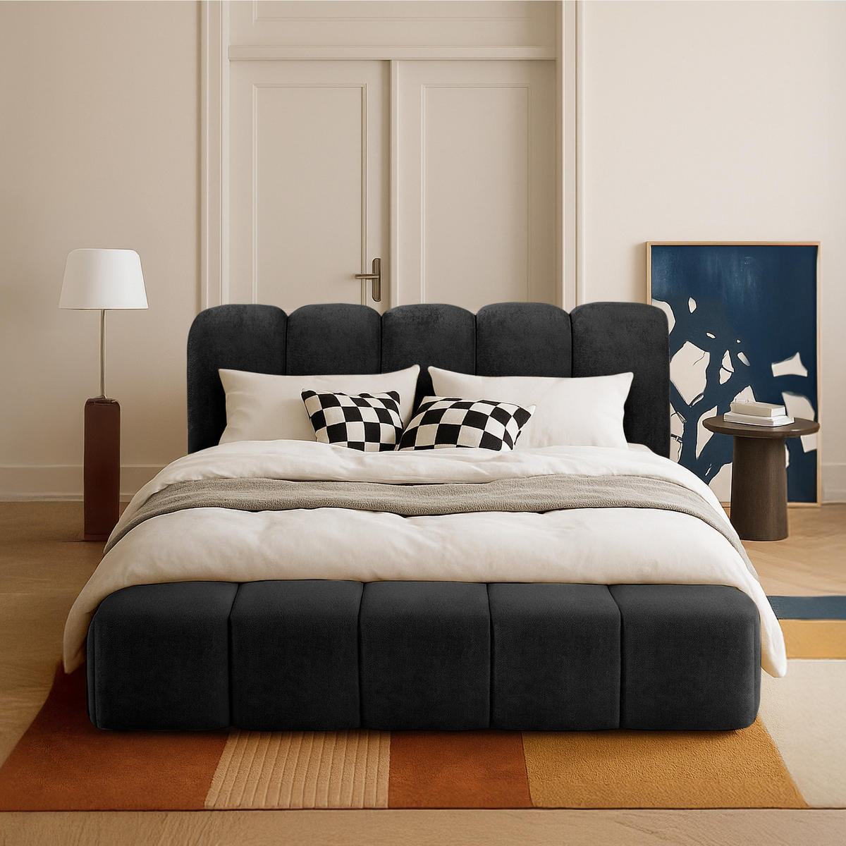 POLSTERBETT MERIDE Chenille, Anthrazit - Anthrazit/Schwarz, Holz/Textil (160/200cm) - KONSIMO®