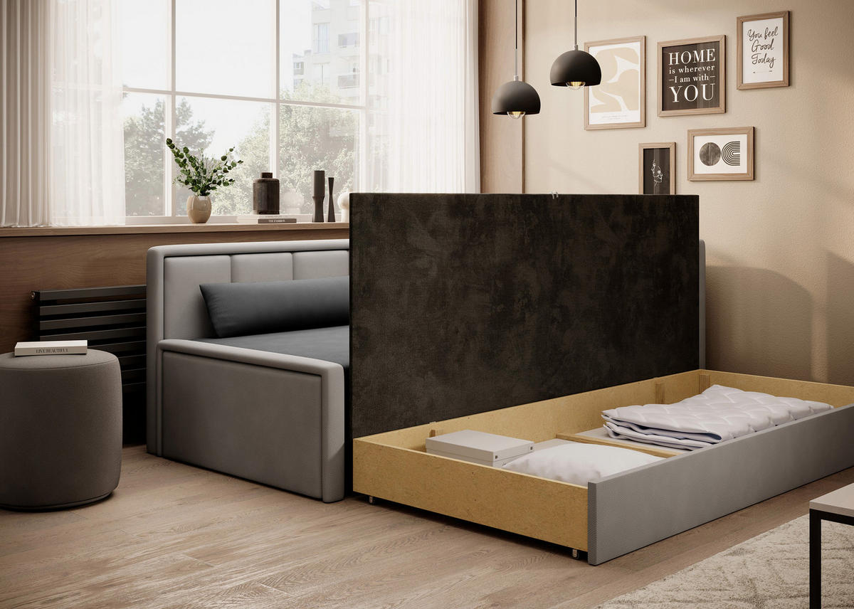SCHLAFSOFA FULGEO mit Schlaffunktion & Bettkasten – Modernes 3-Sitzer Sofa, Liegefläche 200 x 150 cm - Grau, Kunststoff (214/82/77cm) - Wohnideebilder