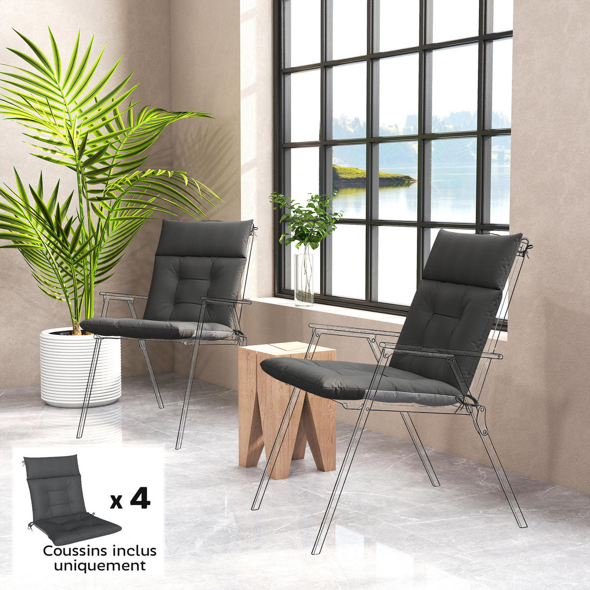 SITZKISSEN 4er-Set DE-16740 Dunkelgrau - Dunkelgrau, Textil (111.5/53/8cm) - ComfortXL