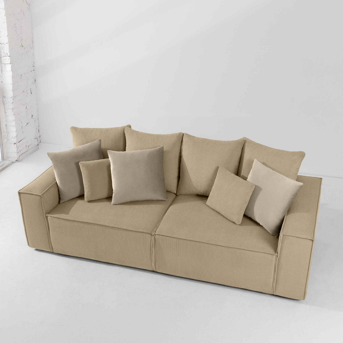 SCHLAFSOFA NAPI III 3-sitzer mit Kissen,Creme - Creme, Holz/Textil (244/89/101cm) - KONSIMO®