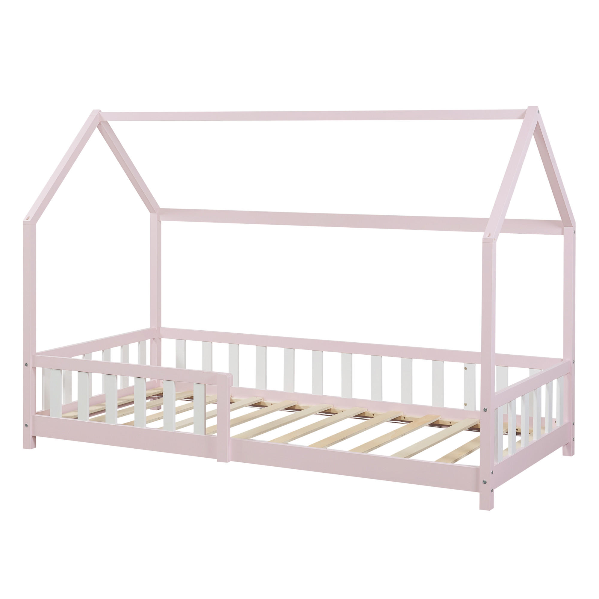HAUSBETT Hesel - Rosa/Weiß, Holz (90/200cm) - [en.casa]