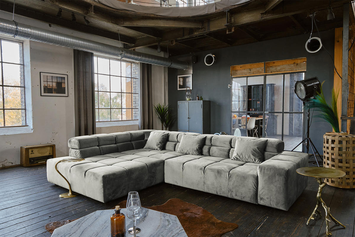 ECKSOFA MIT MOTORISCHEM SITZVORZUG NEVADA Silber Velvet - Silberfarben/Schwarz, Textil (319/215cm) - KAWOLA