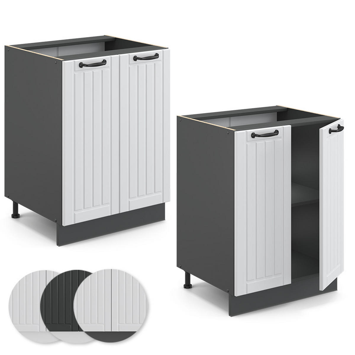 KÜCHENUNTERSCHRANK Fame-Line Weiß Landhaus 60 cm ohne AP - Anthrazit/Weiß, Holzwerkstoff (60/82/51.6cm) - Vicco