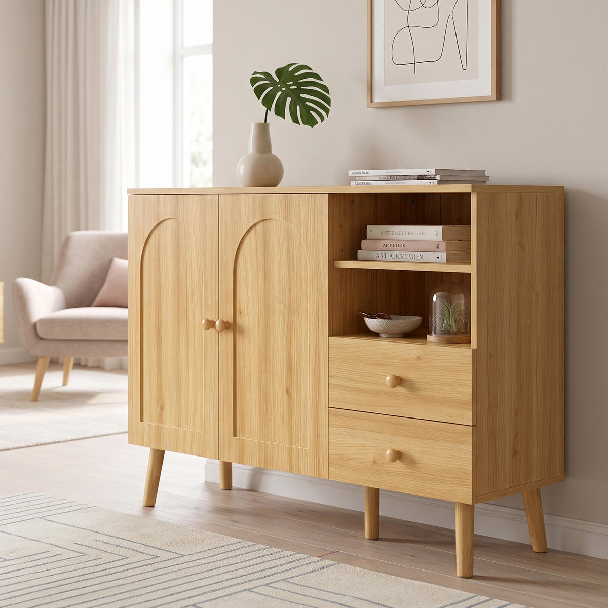 BUFET 118cm cu două laturi, 2 prize, pentru carcasă - culoare naturală, compozit lemnos (118/82/35cm) - Urban Meuble