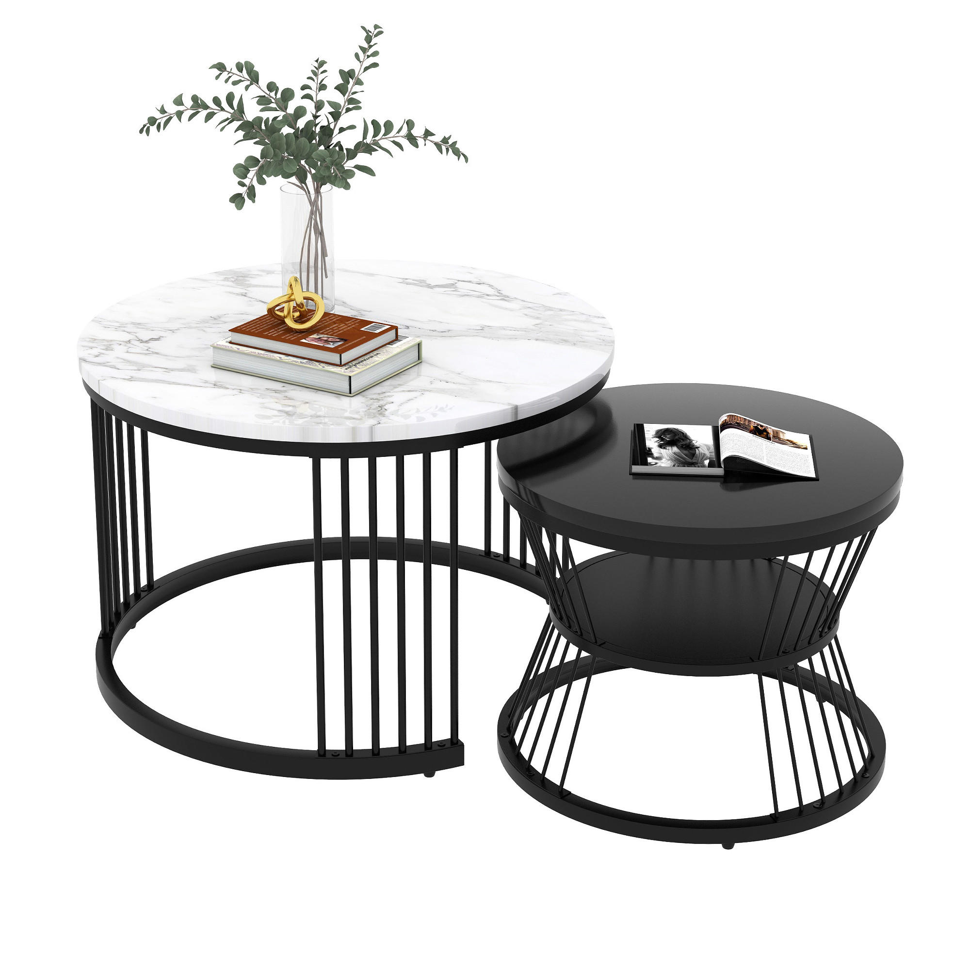 COUCHTISCHSET schwarz und weiß - Schwarz/Weiß, Holzwerkstoff/Metall (70/70/45.5cm) - Urban Meuble