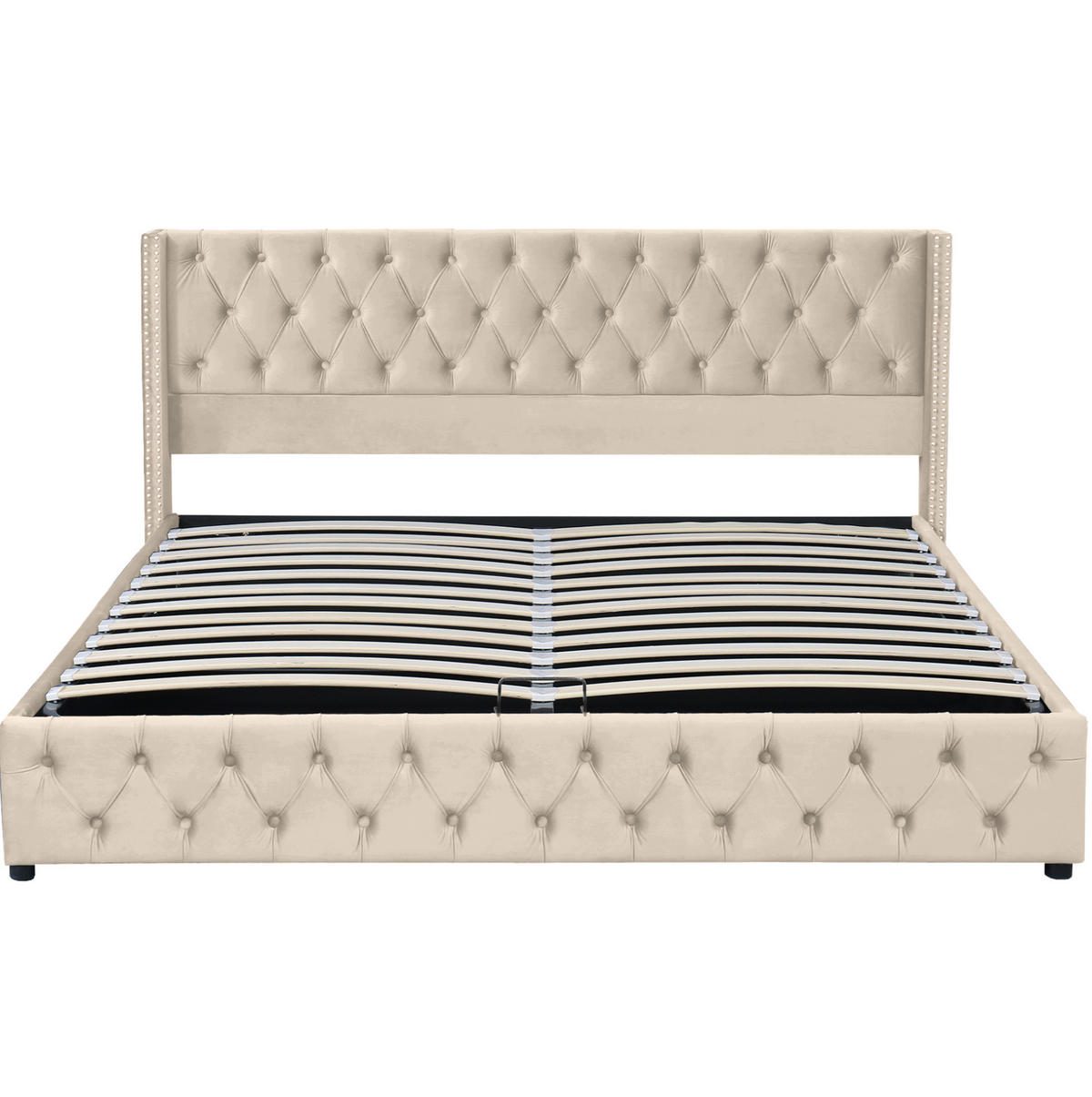 POLSTERBETT aus Samt 160x200 cm in Beige mit hydraulischem Bettkasten - Beige, Textil (160/200cm) - Modfu