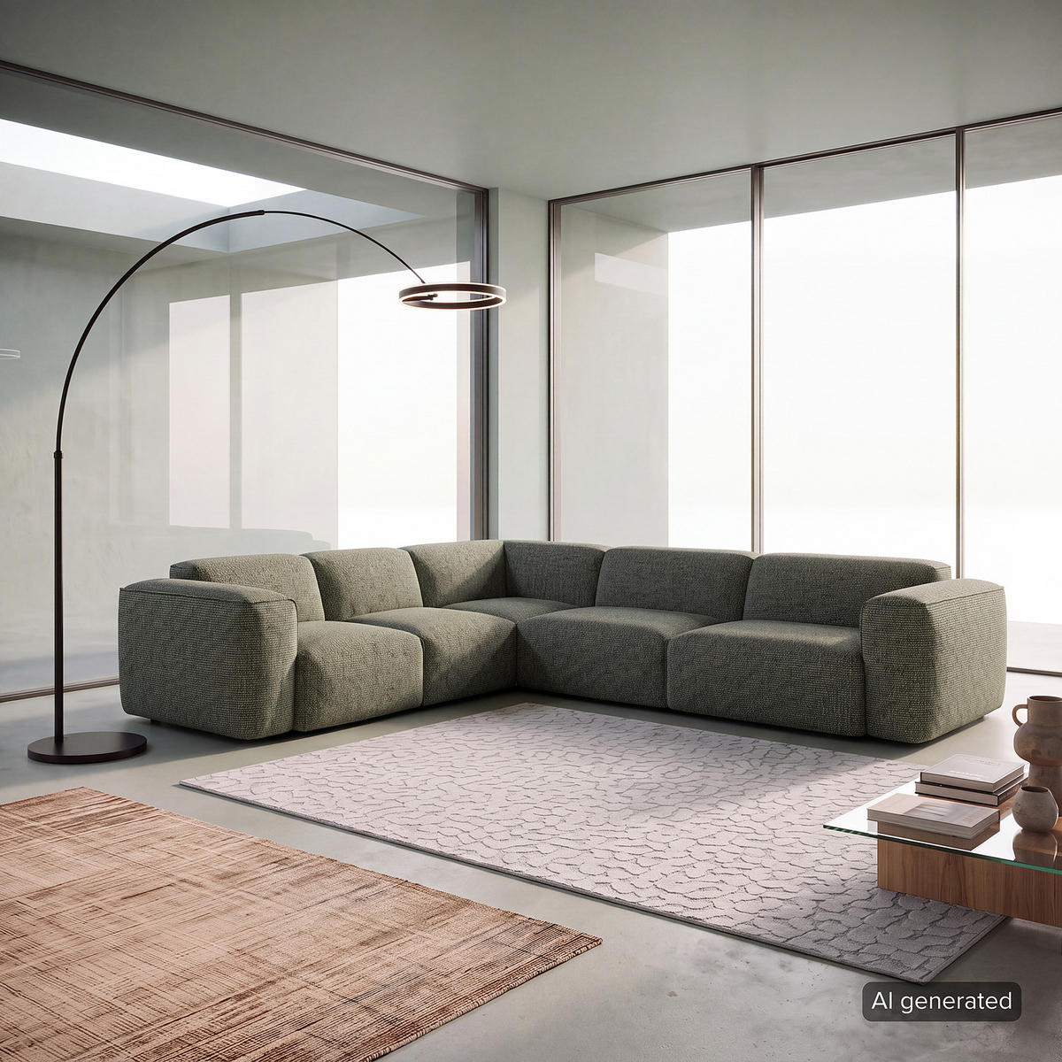 ECKSOFA mit Rundecke - Schwarz/Grün, Kunststoff/Textil (325/260cm) - home24