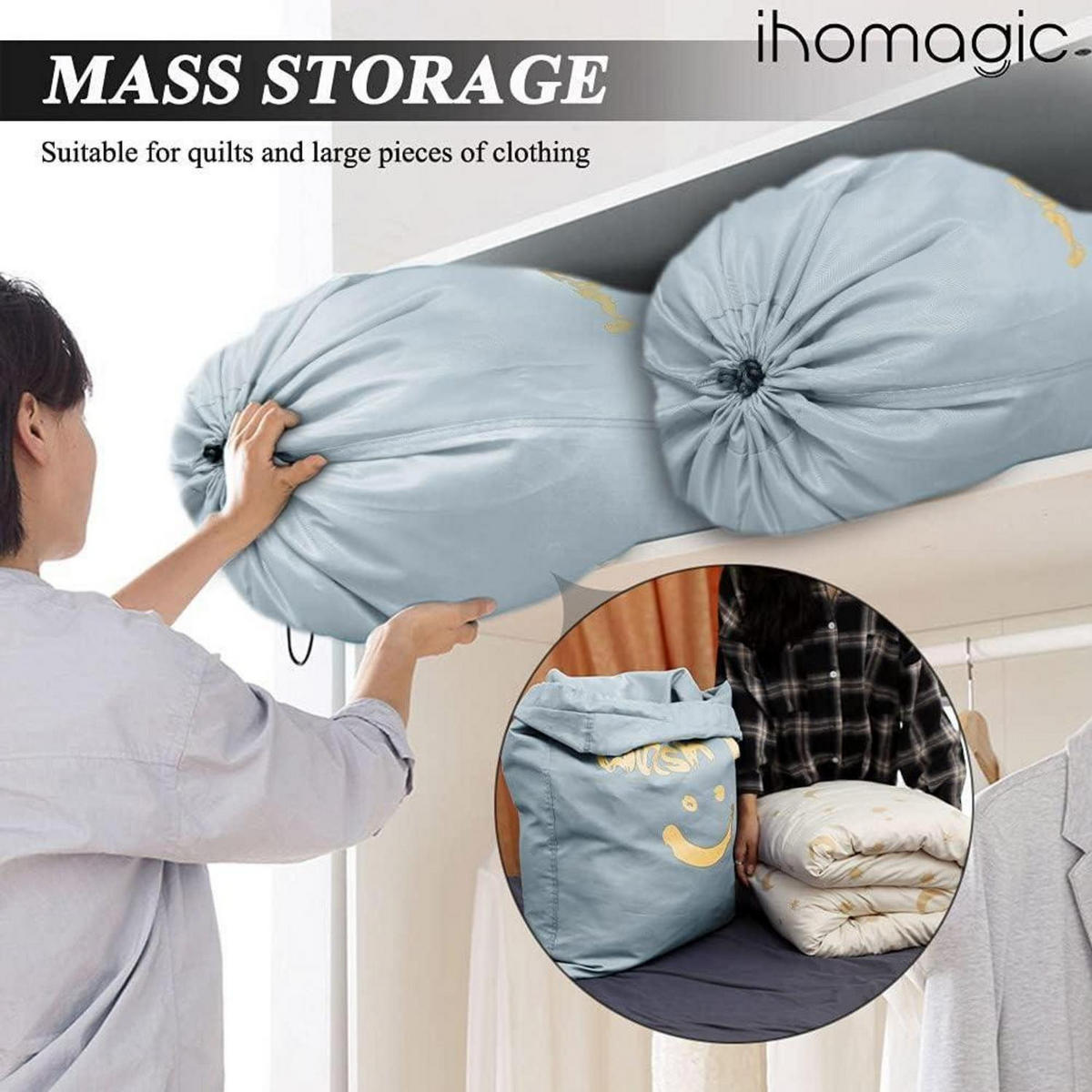 WÄSCHESACK 2-teiliges Set 66x96cm Silbrig - Silberfarben, Textil (61/92/91.9cm)