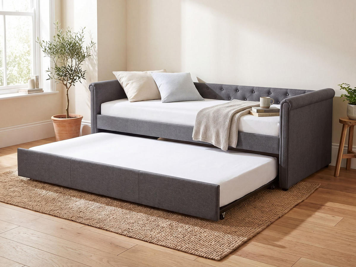 TAGESBETT 80/200 cm Dunkelgrau Libourne - Dunkelgrau, Textil (80/200cm) - Beliani
