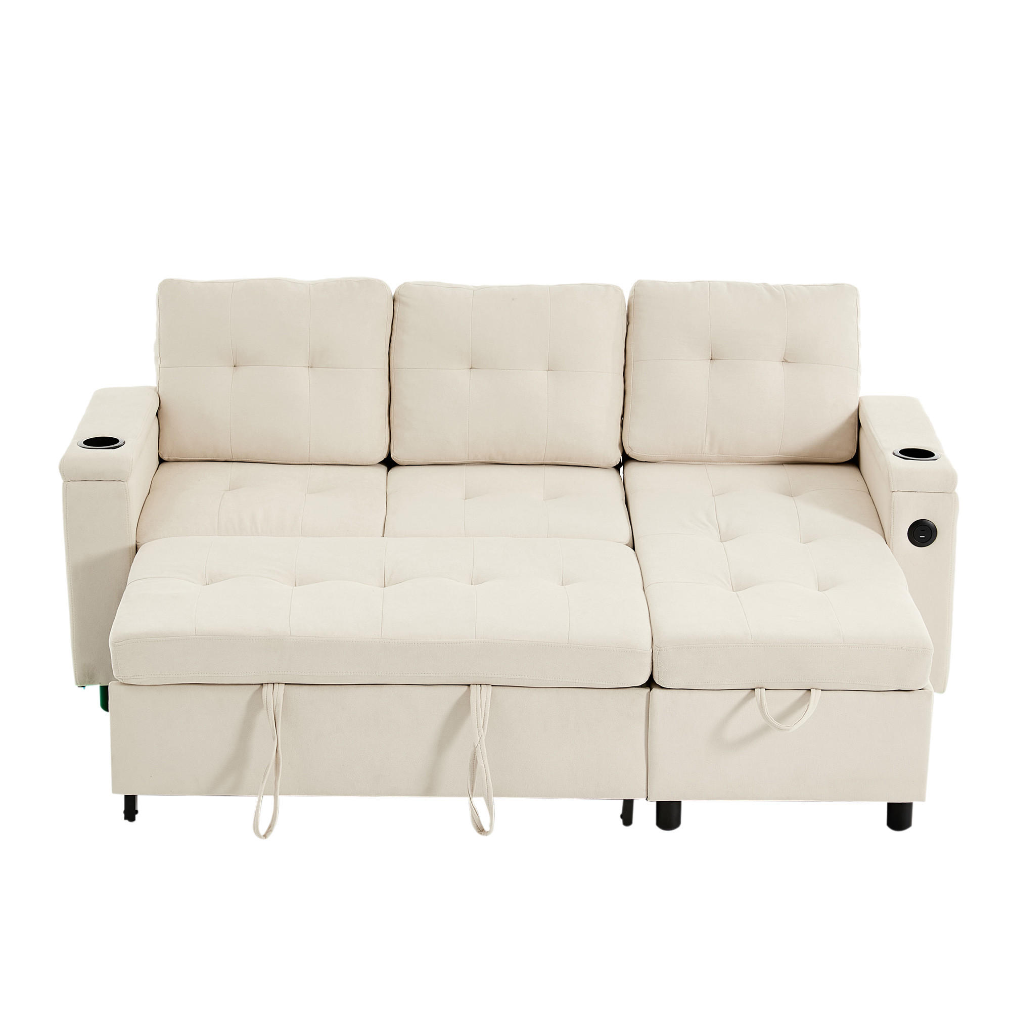 SCHLAFSOFA, Stoff mit Stauraum & LED-Lichtleiste, 208/146/89,5 cm, Beige - Beige, Textil (146/89.5/208cm) - Redom