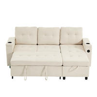 SCHLAFSOFA, Stoff mit Stauraum & LED-Lichtleiste, 208/146/89,5 cm, Beige - Beige, Textil (146/89.5/208cm) - Redom
