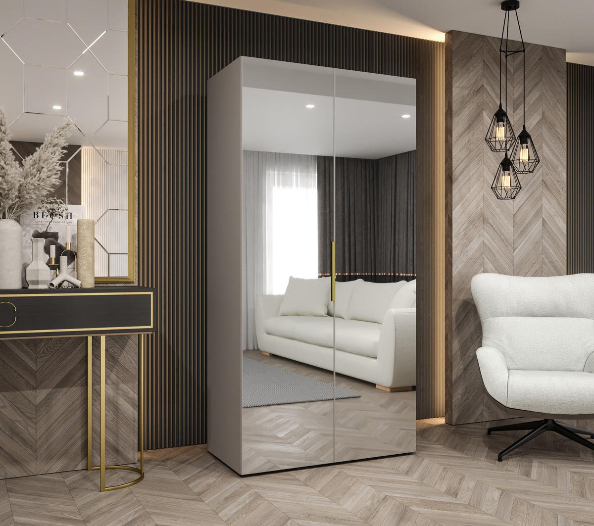 DREHTÜRENSCHRANK 202/100/52 2-türig - Kaschmir/Goldfarben, Holz (100/202/52cm) - MÖBEL KRYSPOL