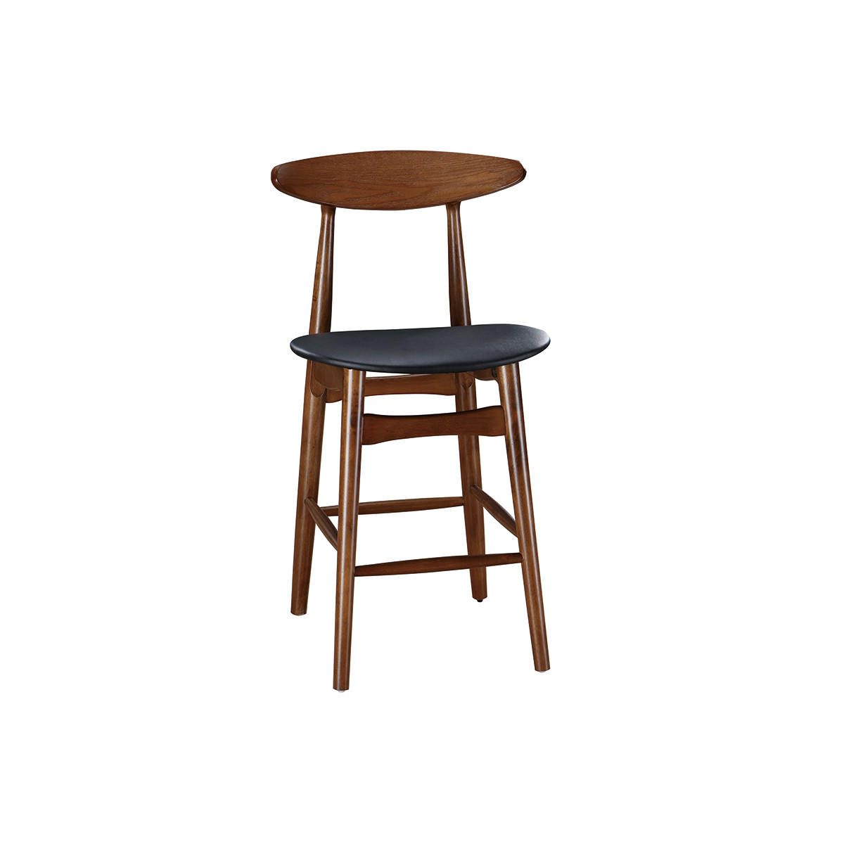 BARHOCKER Vintage Nussbaum PU Schwarz 65 cm 2er-Set WALFORD - Walnussfarben, Holz (51/98/52cm) - Miliboo
