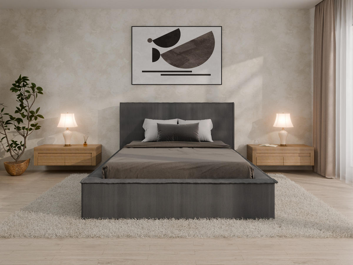 POLSTERBETT SANA 140x200cm Elegantes Polsterbett für modernen Wohnstil , 7-Zonen-Taschenfederkernmatratze mit kokos ARLAN (21 cm), dunkelgrau - Dunkelgrau, Holz (140/200cm) - Panda Möbel