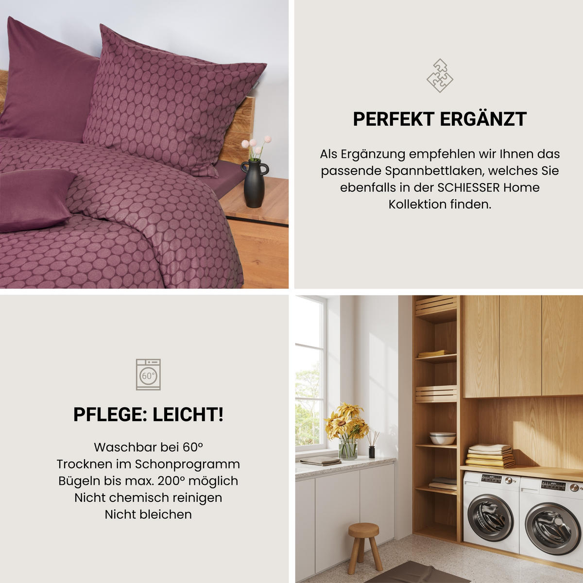 BETTWÄSCHESET Drops - Feinbiber - 2-teilig - 135 x 200 cm - Mauve - Mauve, Textil (135/200cm) - SCHIESSER