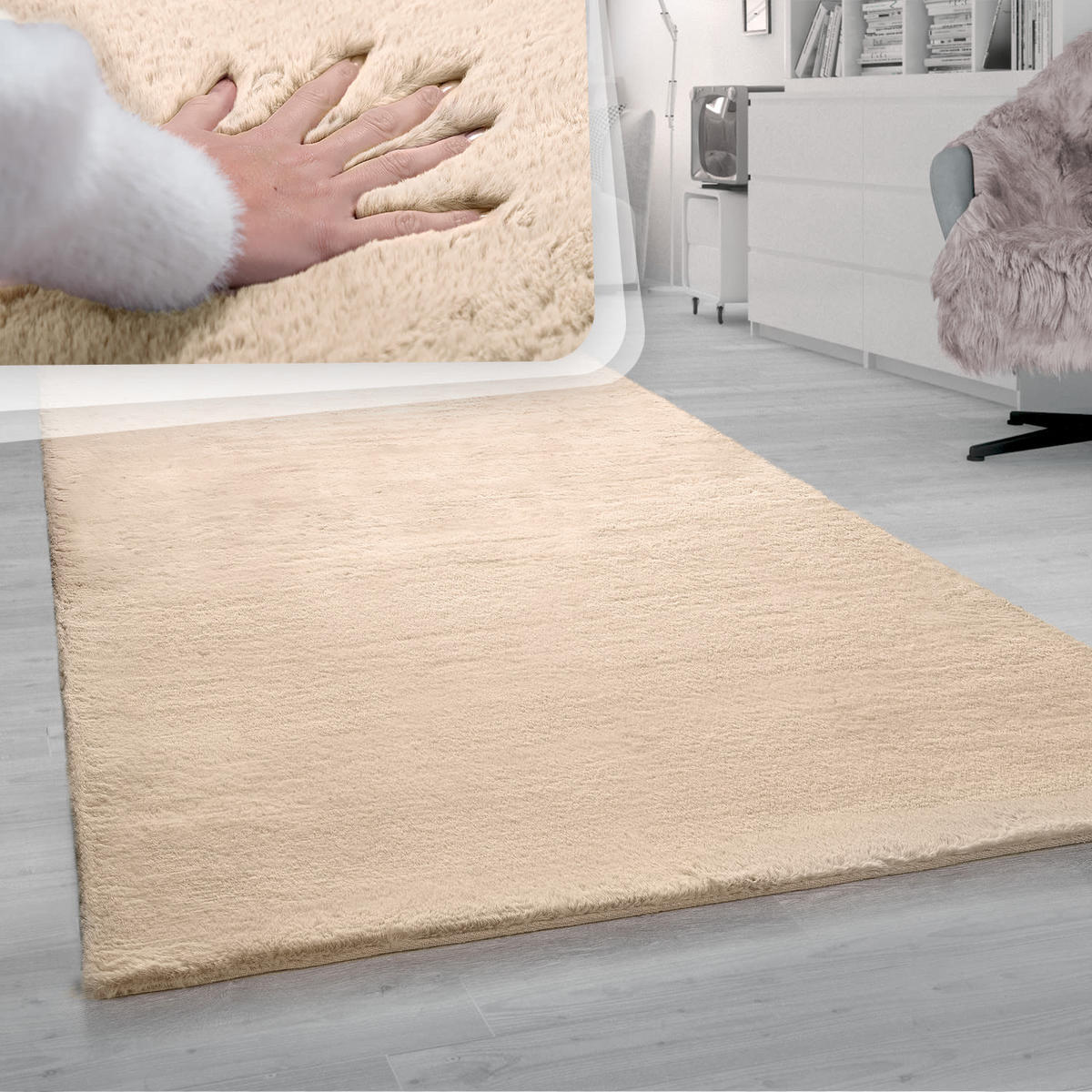 TEPPICH Hochflor Unifarben schmutzabweisend Sand Rechteckig 200x290 - Beige, Textil (200/290cm) - KADIMA DESIGN