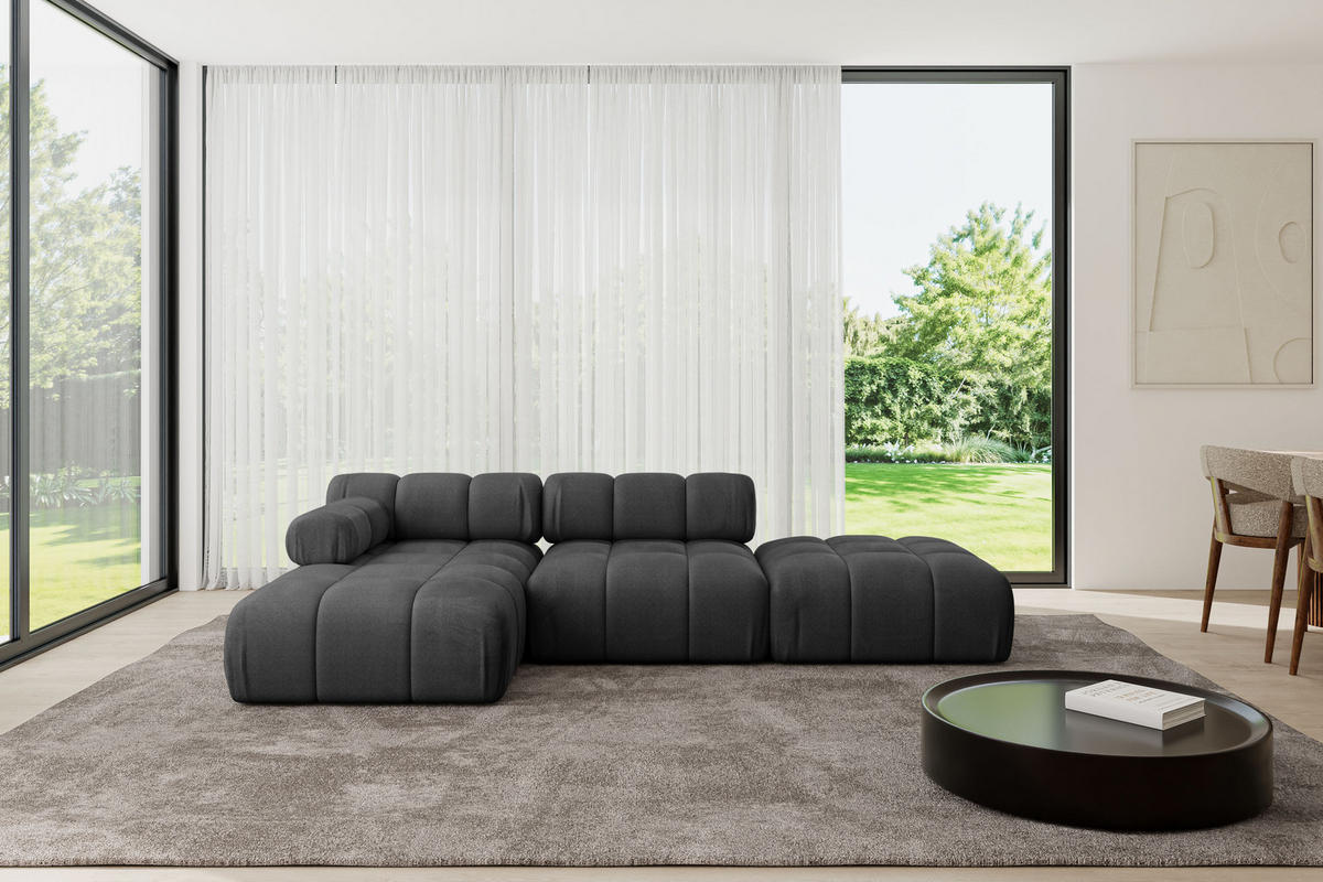 ECKSOFA modulares Sofa Lizur-L1 - 285x160x70 cm Schwarz Velours - Schwarz, Holzwerkstoff/Textil (285/160cm) - ALTDECOR