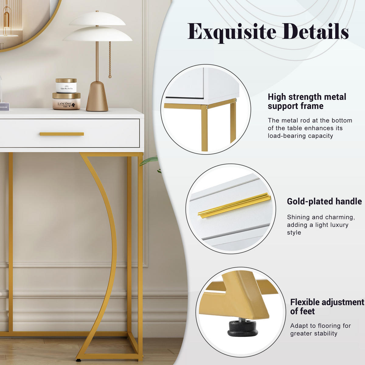 KONSOLENTISCH Golden und Weiß 110/32/85CM - Weiß, Holzwerkstoff/Metall (110/32/85cm) - Urban Meuble