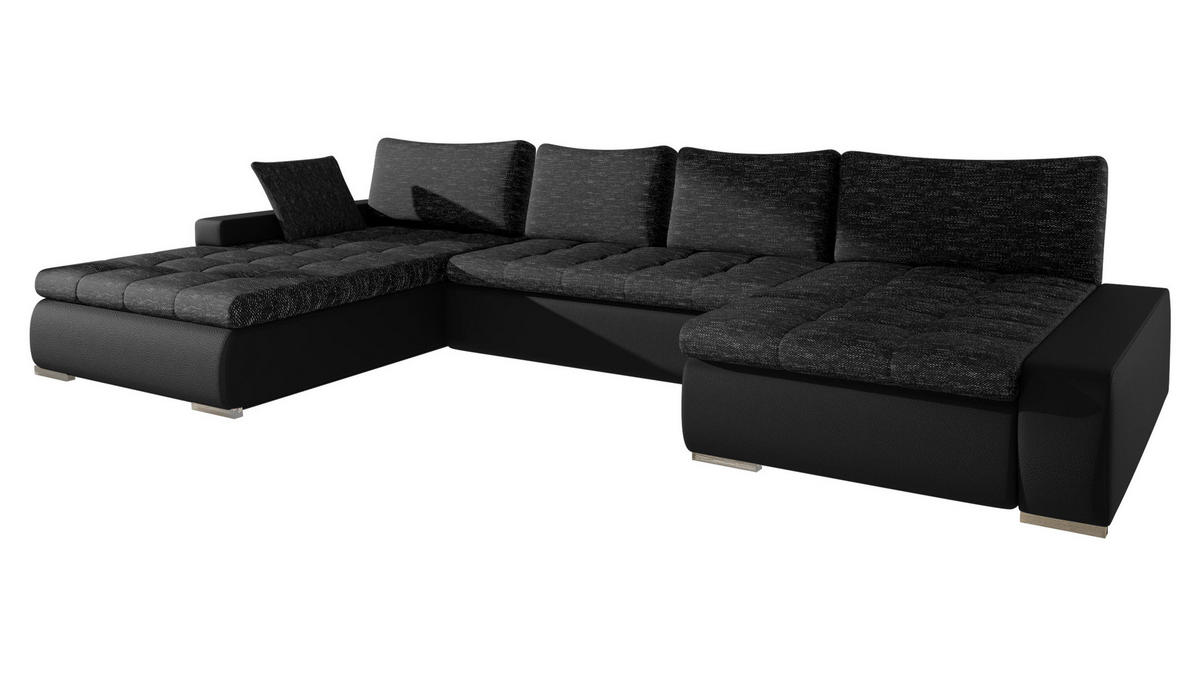 WOHNLANDSCHAFT Caro - Schwarz Hochglanz/Silberfarben, Holz/Textil (394/80/213cm) - MIRJAN24