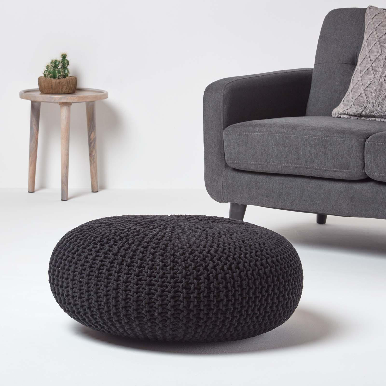 STRICK-POUF schwarz, Bodenkissen rund 70/70/23 cm - Schwarz, Textil (70/23/70cm) - Homescapes