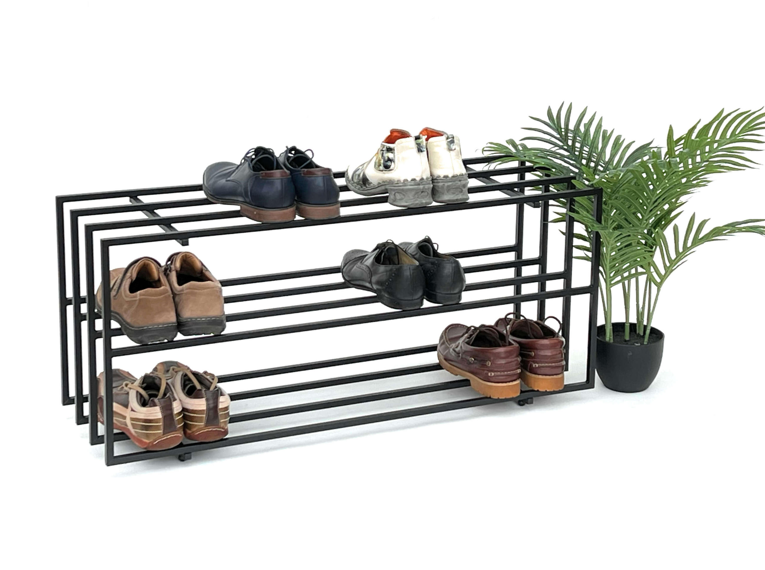 SCHUHREGAL Metall Schwarz 3 Ebenen - Schwarz, Metall (92.5/43/31cm) - DanDiBo