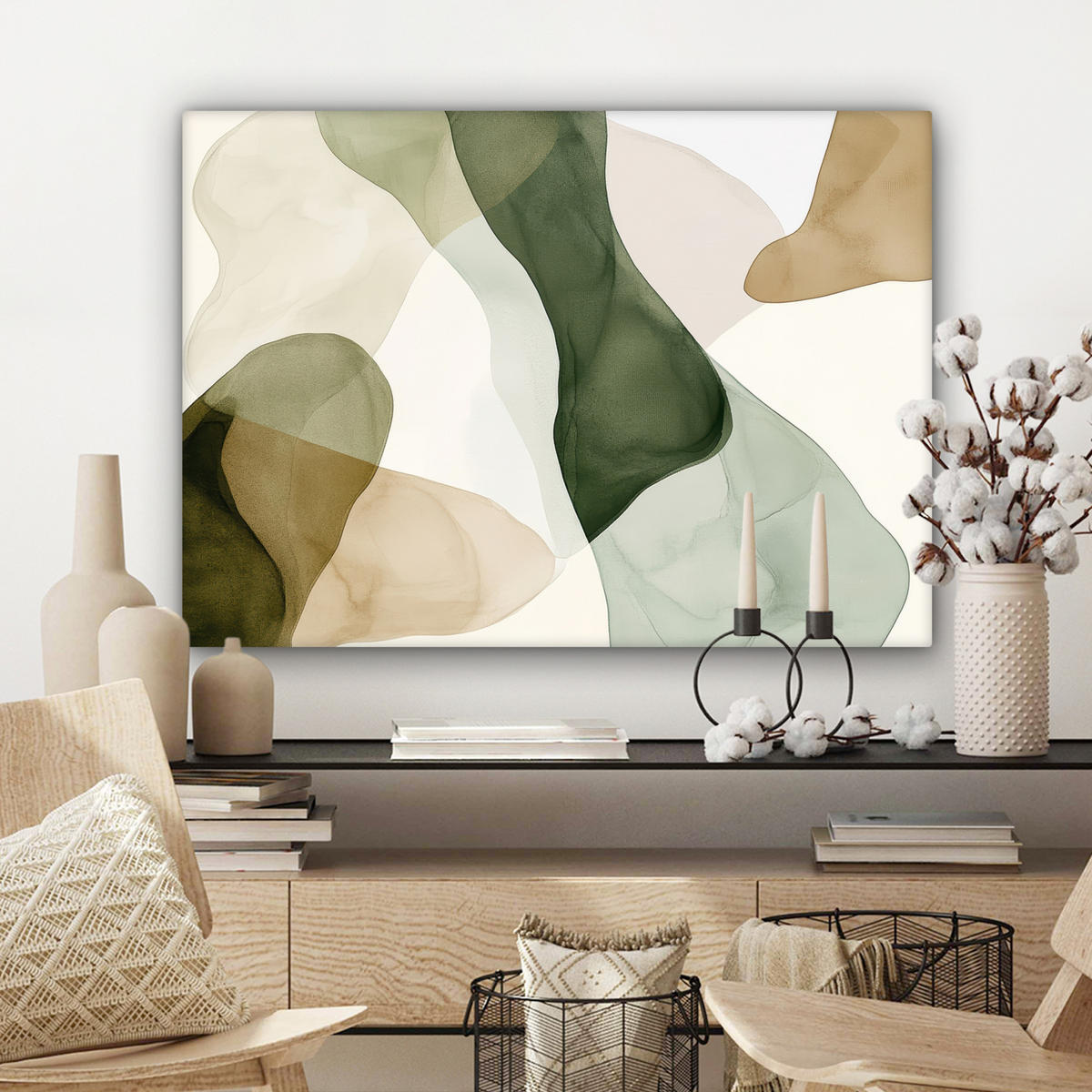 LEINWANDBILD Japandi - Abstrakt - Grün Wandbilder 80x60 cm - Salbeigrün, Textil (80/60cm) - MuchoWow