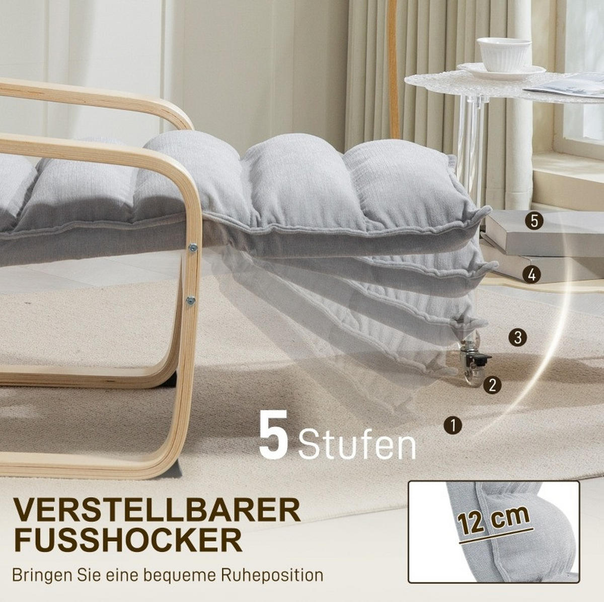SESSEL 67/93-114/105 cm, Samtbezug, verstellbares Fußteil, Hellgrau - Hellgrau, Textil (67/105/114cm) - Redom