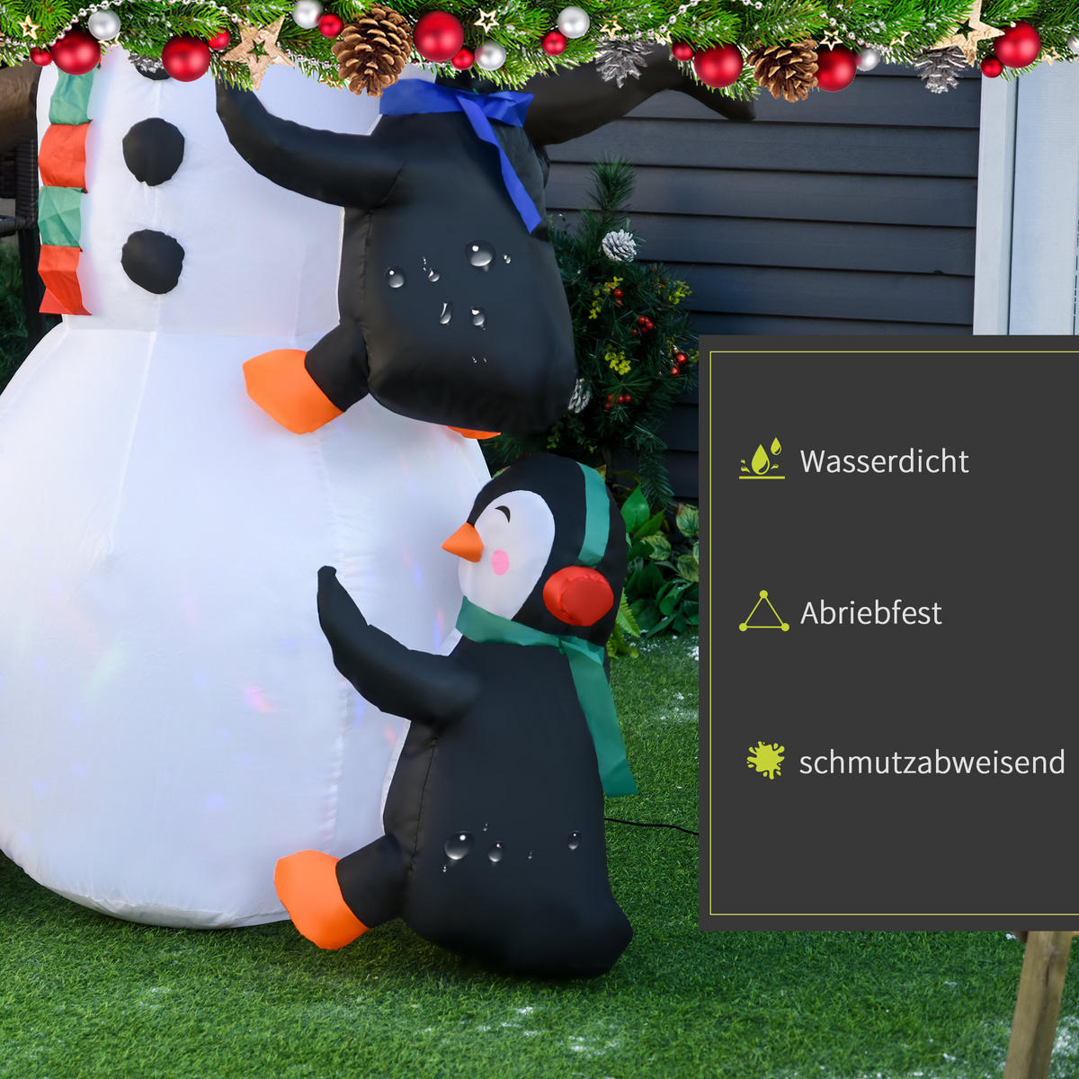 AUFBLASBARER Schneemann, Polyester, Mehrfarbig - Multicolor, Kunststoff (70/180/140cm) - HOMCOM
