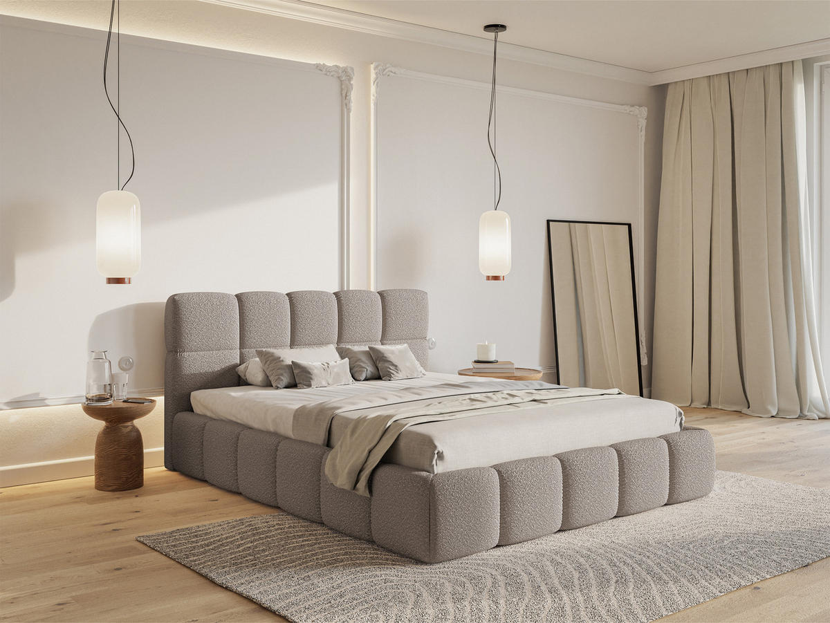 POLSTERBETT Cloudy Hellgrau Boucle mit Bettkasten 160 cm - Hellgrau, Textil (160/200cm) - Selsey