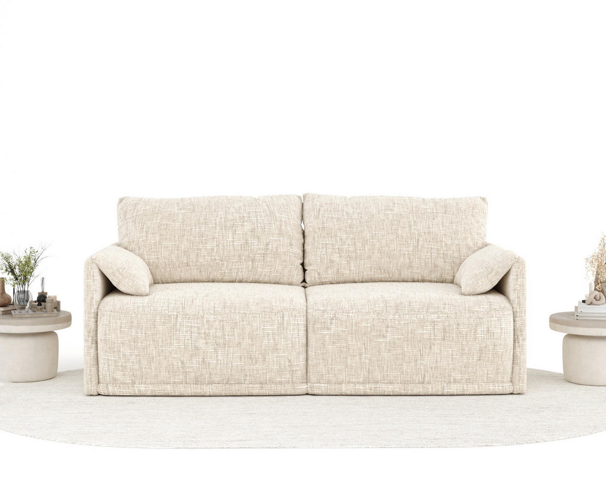 SCHLAFSOFA MIT ECKSOFA-FUNKTION Nappa Creme Webstoff - Creme/Schwarz, Holz/Holzwerkstoff (215/100/112cm) - Maison de Reve