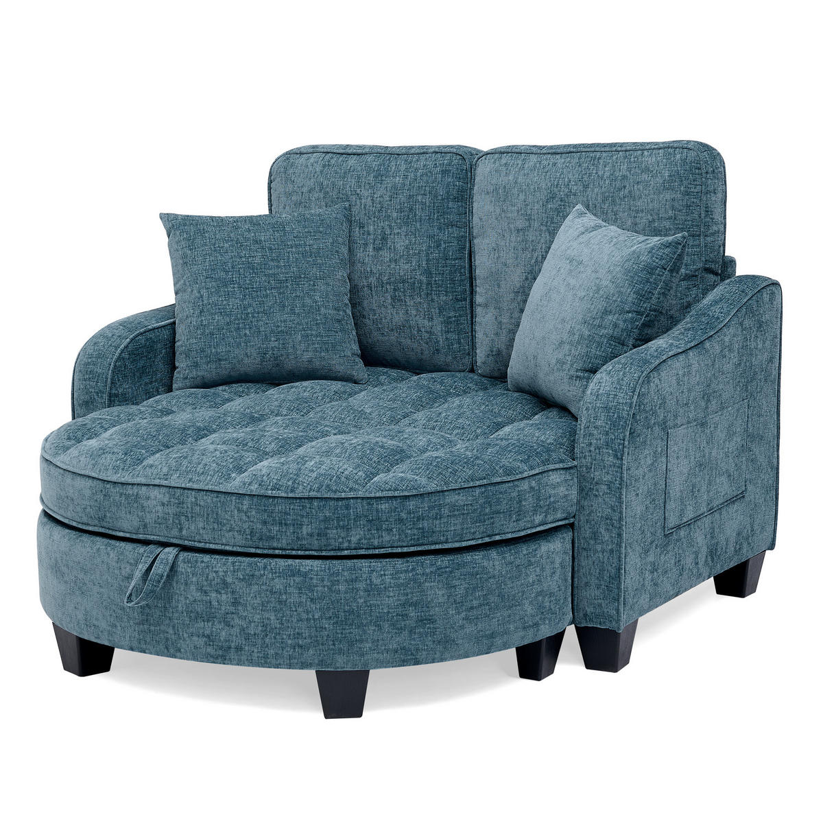 SOFA-BETT 132/129/93 cm aus Eukalyptusholz mit Aufbewahrungshocker Blau - Blau, Holz (129/93/132cm) - Modenvie