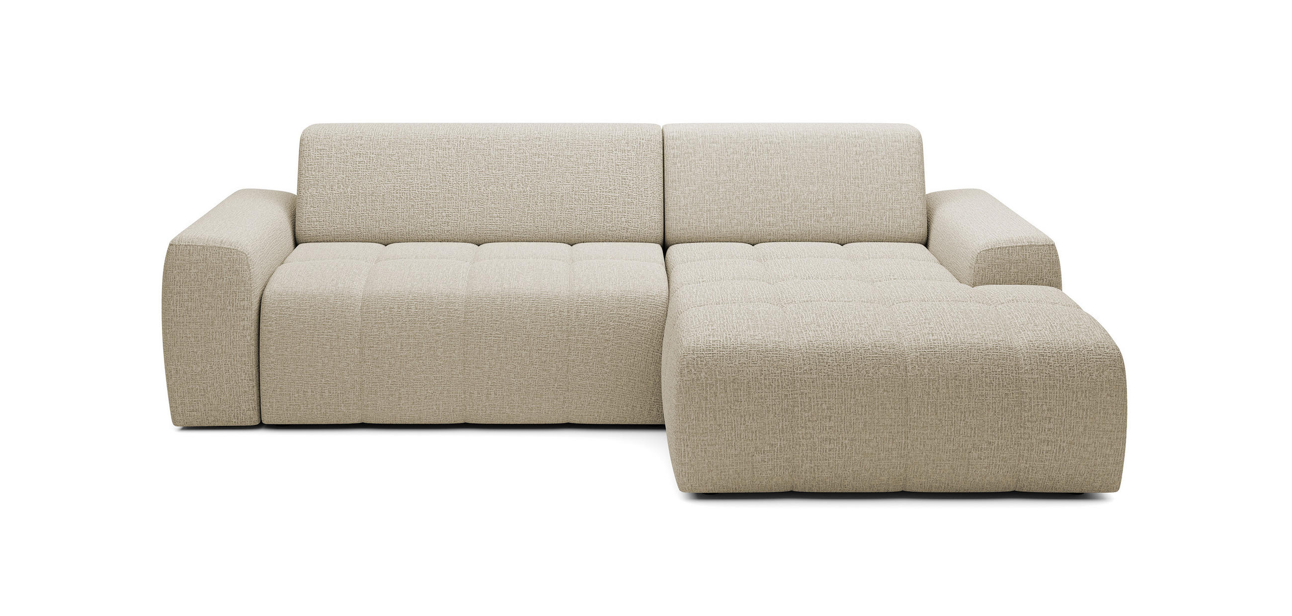ECKSOFA Savio Freistehend, mit Abriebfestem Kansas-Stoff, Maße 265x172x81 cm, Ausziehbare Sitzfläche 206x92 cm, Rechte, – Dunkelbeige - Currygelb, Holz/Textil (265/172cm) - DomoHome