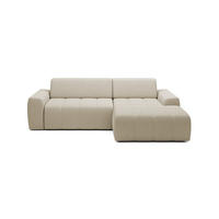 ECKSOFA Savio Freistehend, mit Abriebfestem Kansas-Stoff, Maße 265x172x81 cm, Ausziehbare Sitzfläche 206x92 cm, Rechte, – Dunkelbeige - Currygelb, Holz/Textil (265/172cm) - DomoHome