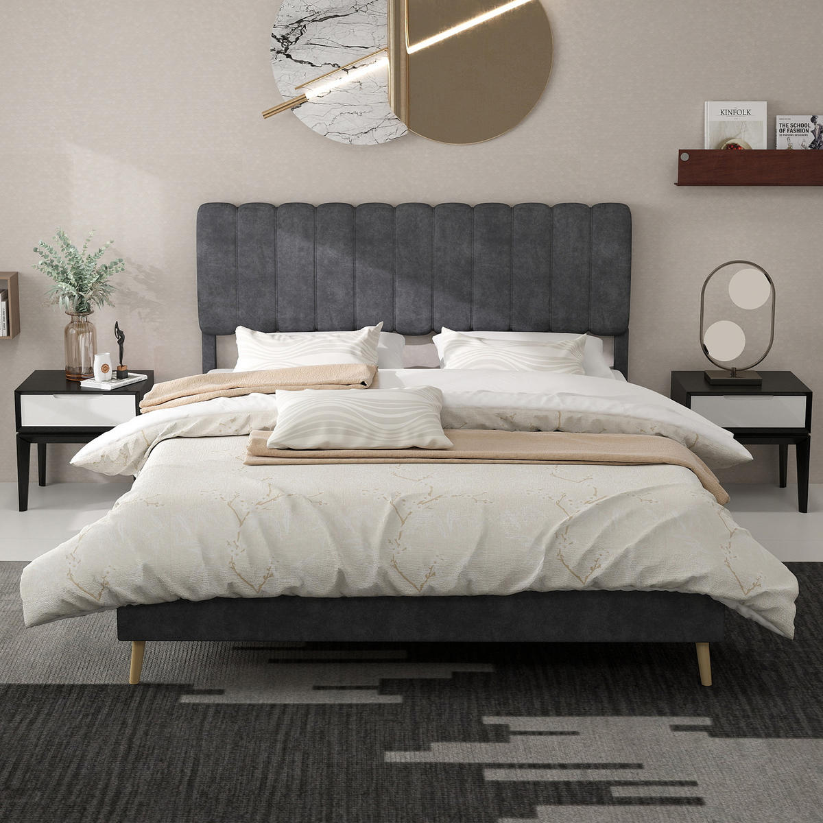 POLSTERBETT 160x200 cm ohne Stauraum grau - Grau, Textil (160/200cm) - LEBENLANG