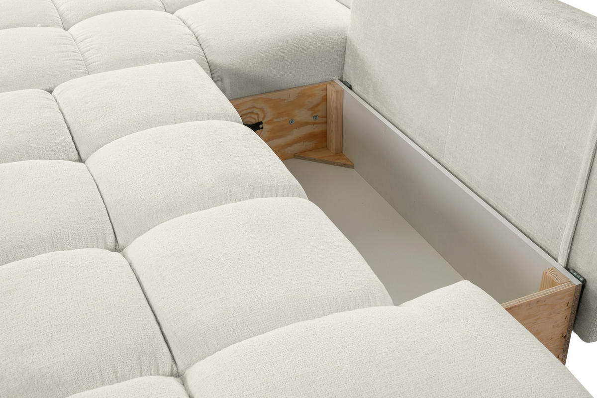 ECKSOFA DUCA L-S Beige Chenille mit Schlaffunktion - Beige, Holz (266.5/266.5cm) - MASSENO