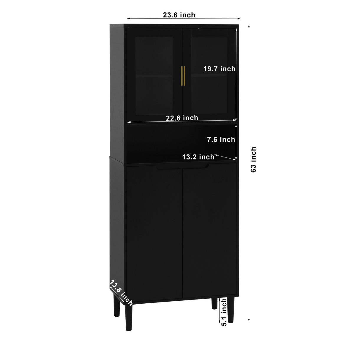 VITRINE aus MDF 60x35x160 cm Schwarz mit gehärteten Glastüren, verstellbarem Einlegeboden und Kippschutz - Schwarz, Holzwerkstoff (60/160/35cm) - Modfu