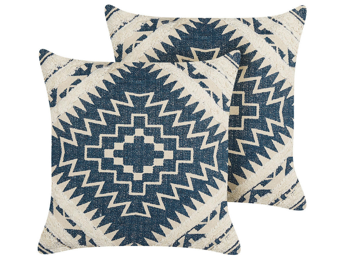 DEKOKISSEN 2er-Set Blau 50/50 cm Safi - Blau, Naturmaterialien/Textil (50/50cm) - Beliani
