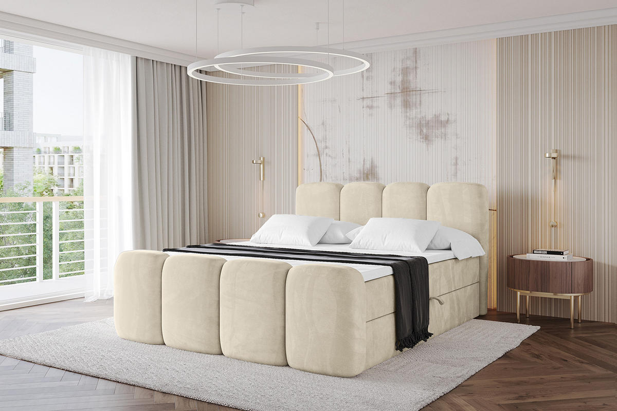 BOXBETT mit Matratze H4 und Lattenrost - NINA-Z - 160x200 cm - Beige - Sahara, Holzwerkstoff (160/200cm)