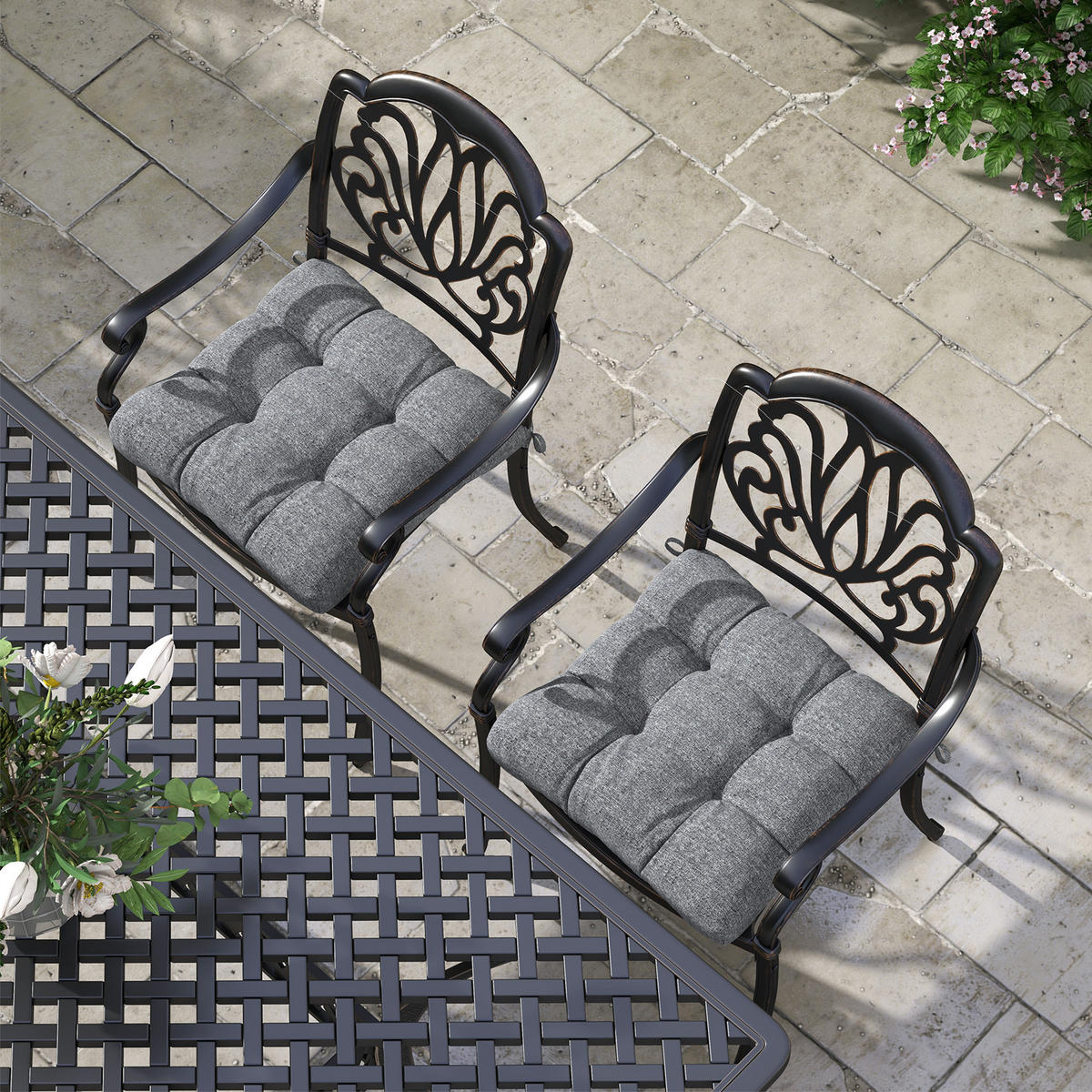 SITZKISSEN DE-17703 4er-Set 48x48 cm mit Steppung Grau - Grau, Textil (48/48/10cm) - ComfortXL