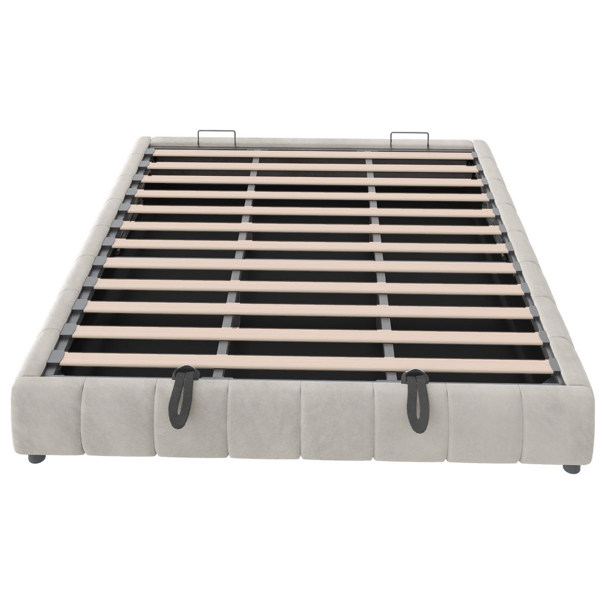 POLSTERBETT aus Flanellstoff 180x200 cm Beige mit LED-Lichtleiste, hydraulischem Stauraum und Metallrahmen - Beige, Textil (180/200cm) - Modfu