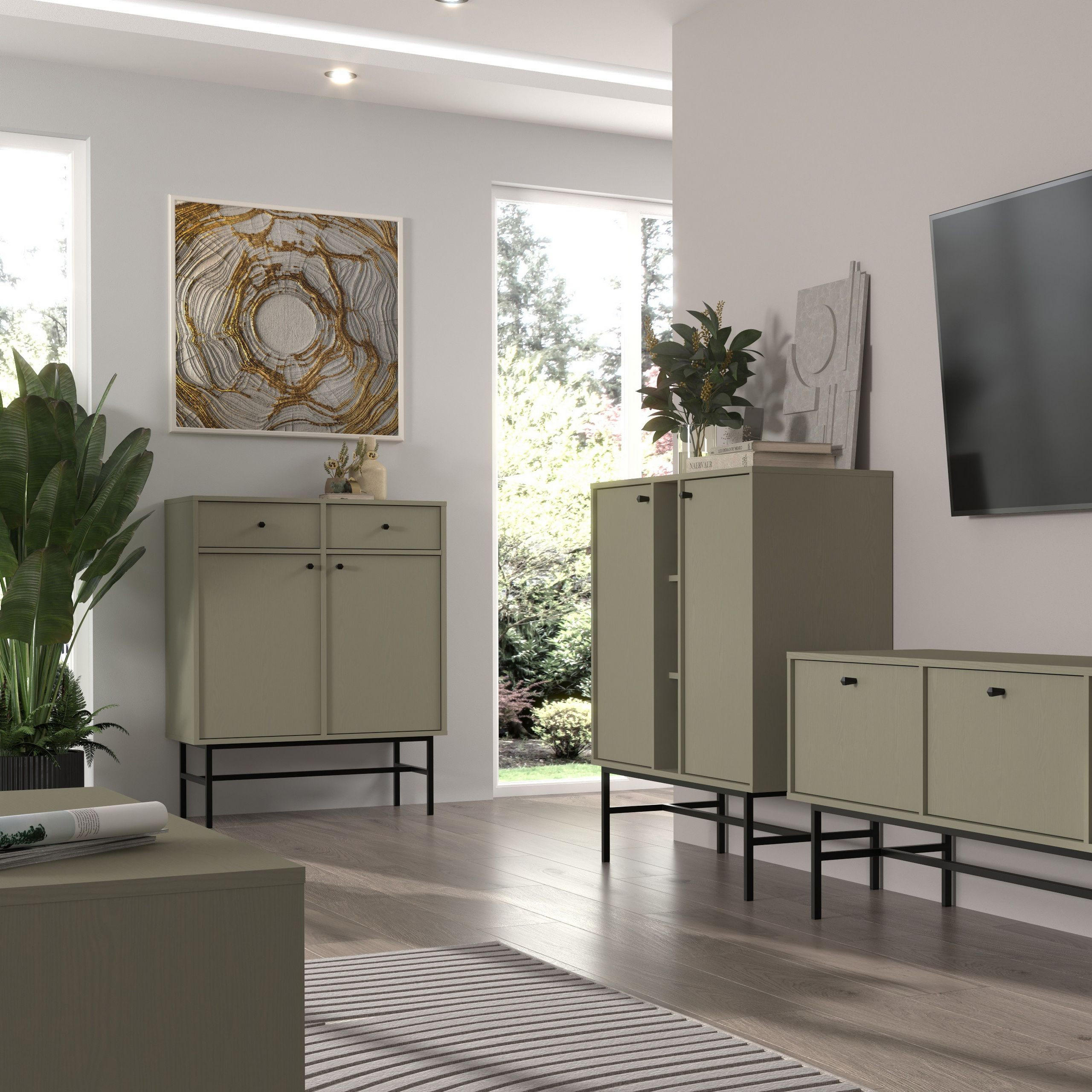 SIDEBOARD TORINO 84/108/41cm mit 2 Schubladen 2 Türen Hellgrün - Hellgrün, Holzwerkstoff (84/108/41cm) - MASSENO