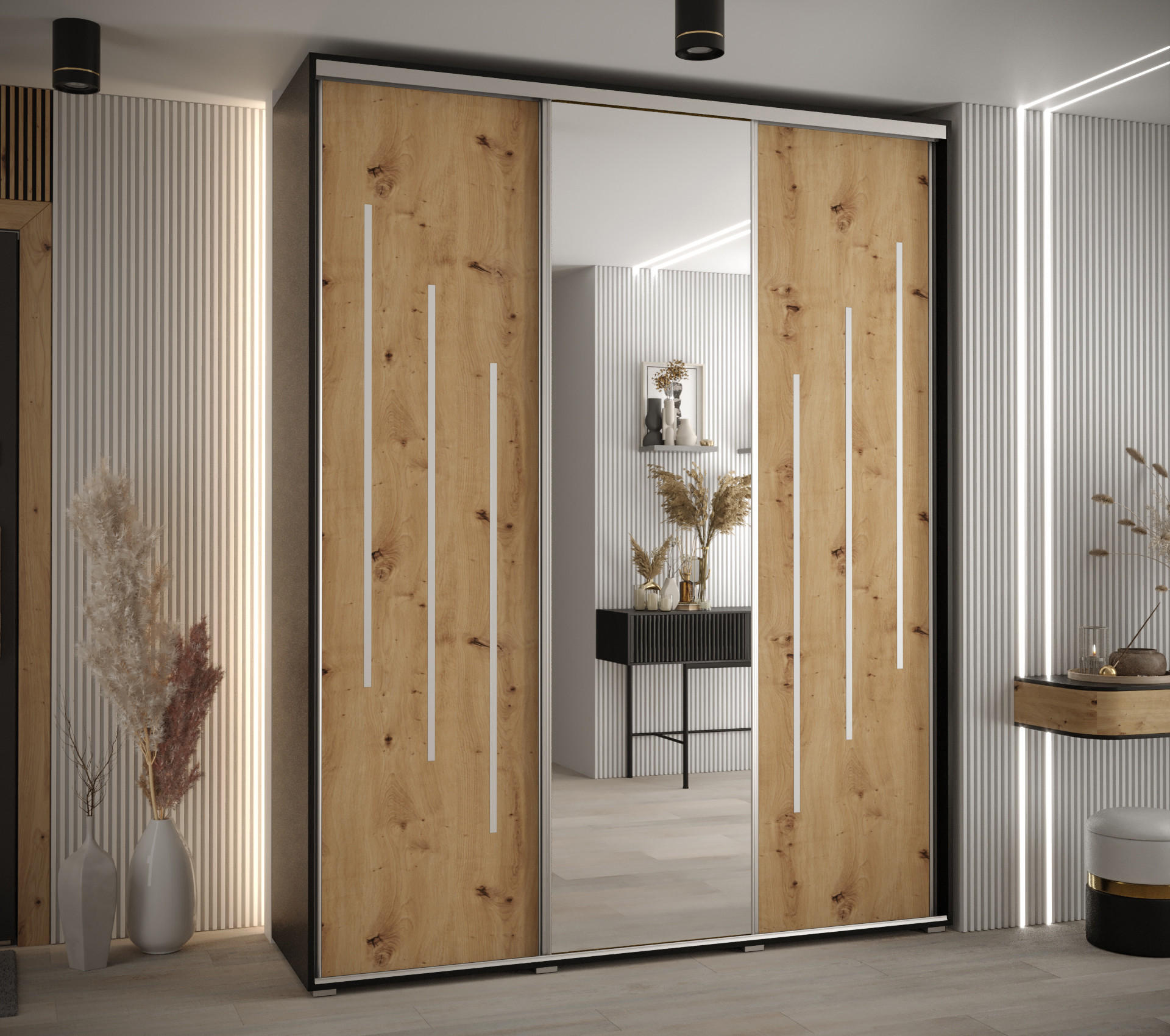SCHWEBETÜRENSCHRANK 235,2/200/45 3-türig - Silberfarben/Schwarz, Holz/Metall (200/235/45cm) - Abiks Möbel