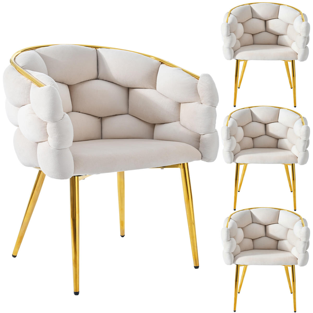 ARMLEHNSTUHL-SET DE-35589 4 Stück mit Samt und Goldbeinen Beige - Beige, Metall (41/74/44cm) - ComfortXL