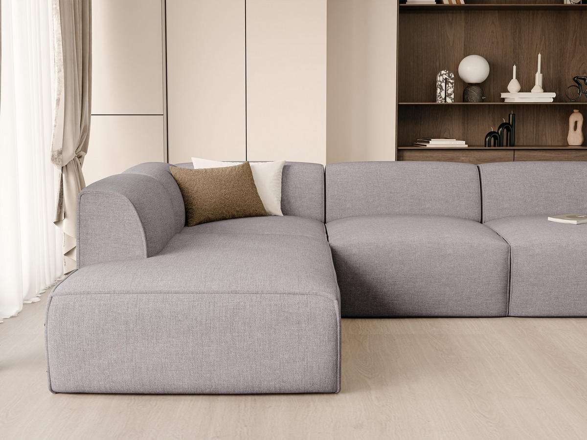 WOHNLANDSCHAFT DOVE Chenille-Stoff in Hellgrau - Hellgrau, Holzwerkstoff/Kunststoff (300/85/200cm) - Idohome