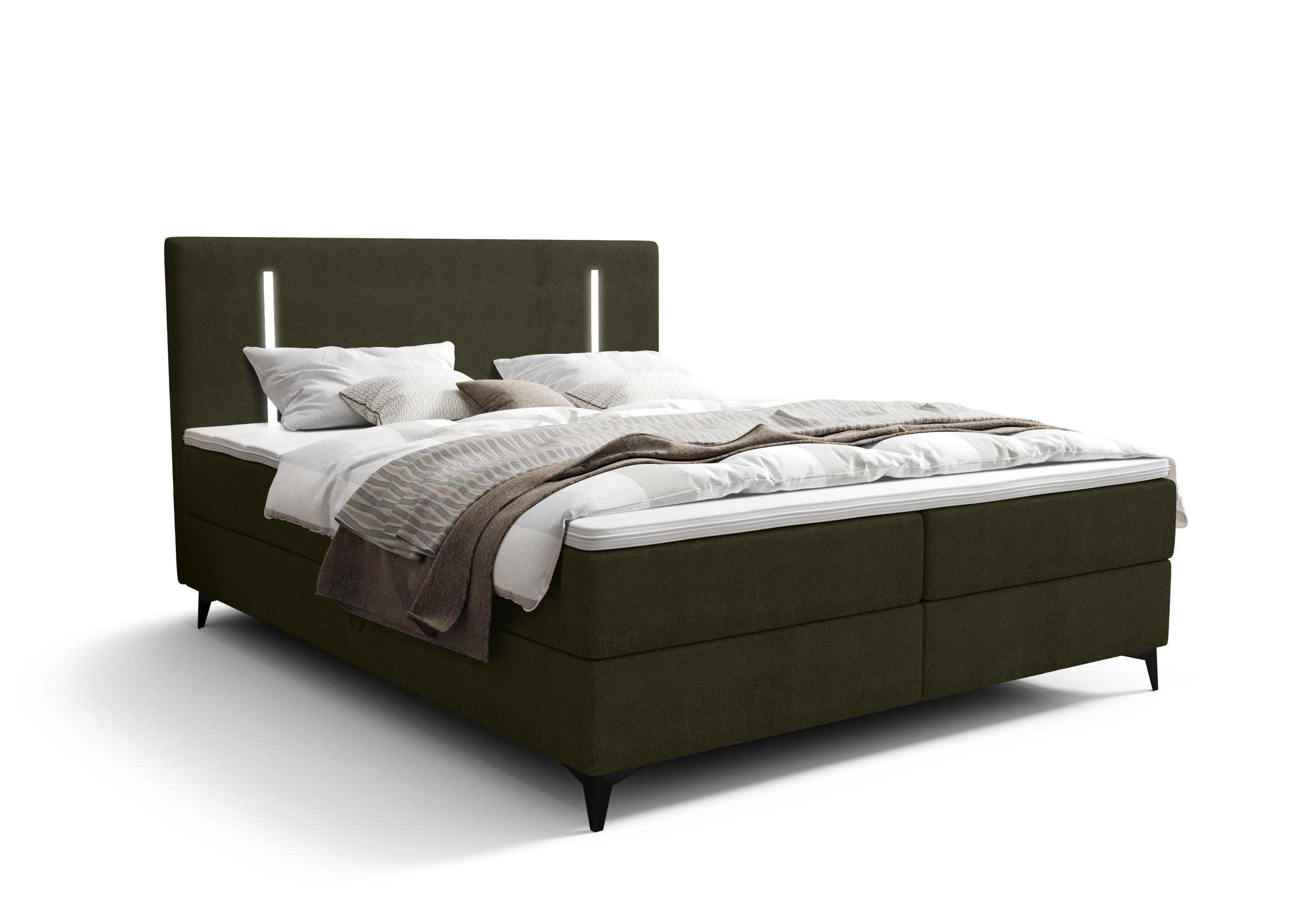 BOXBETT ONO mit Matratze H3, Bonell und Topper 160x200 CURIO 39 - Grün, Textil (160/200cm) - Bedante