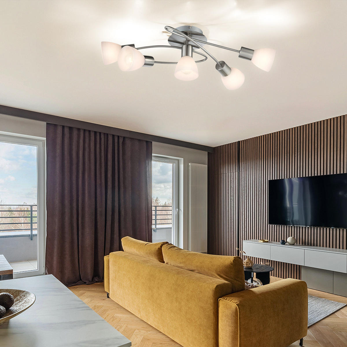 DECKENLEUCHTE PANNA Glas Silber - Silberfarben, Glas (61/36.5/21cm) - Globo Lighting