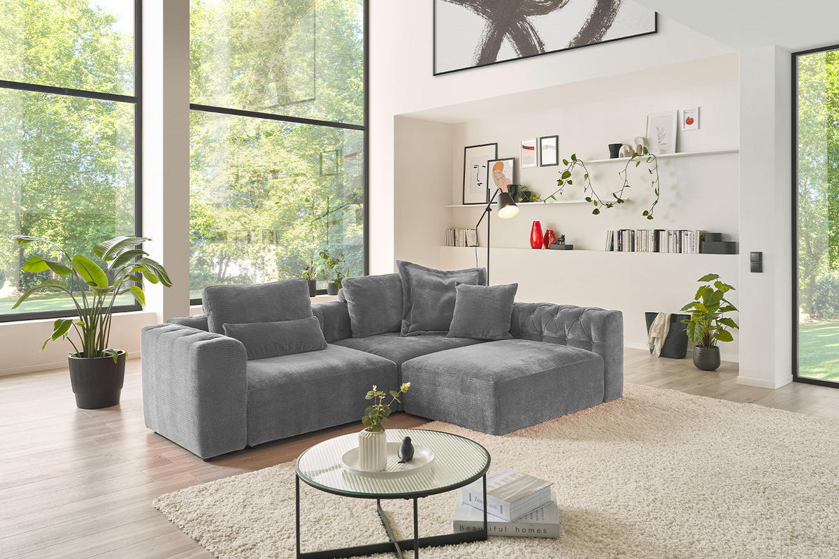 SOFA SITZELEMENT SEPHI Grau Cord - Schwarz/Grau, Kunststoff/Textil (82/62/27cm) - KAWOLA