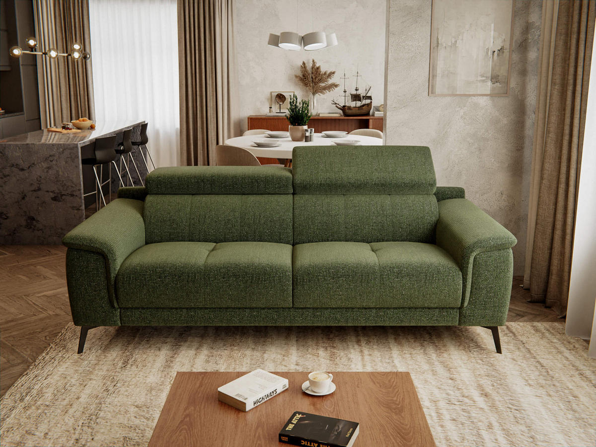 SOFA FIERO 3-Sitzer, olivgrün - Schwarz/Olivgrün, Holzwerkstoff/Textil (212/82/103cm) - Courtois Laville